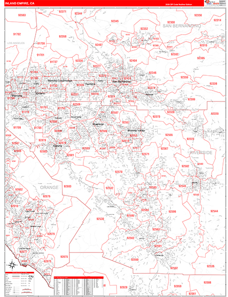 Inland Empire Metro Area Wall Map Red Line Style
